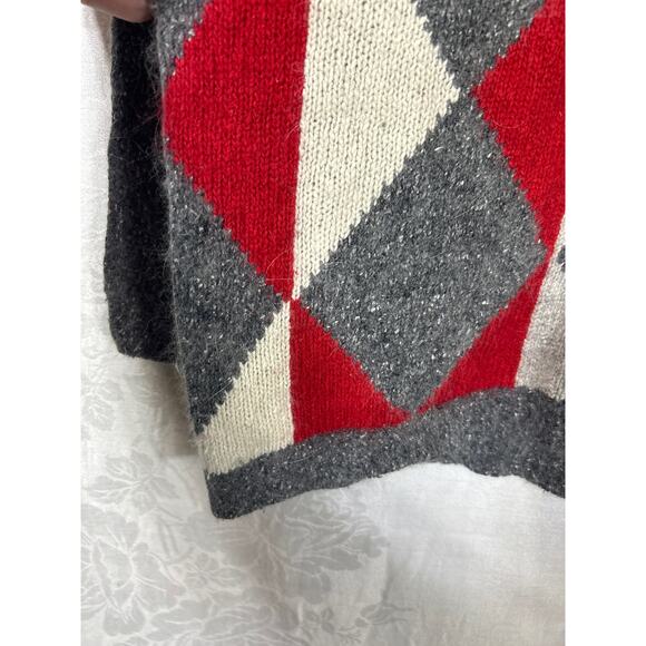 Vintage Sweater Large Gray Red Argyle Silk Angora Lambswool - Picture 2 of 12